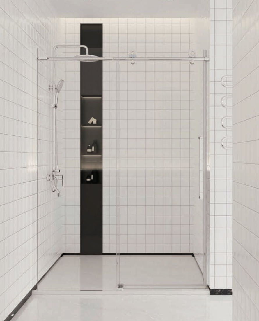 Bahamas Frameless Shower Door Big Roller 3/8" Soft Close (56.6" to 59" Wide x 78 3/4" Tall)