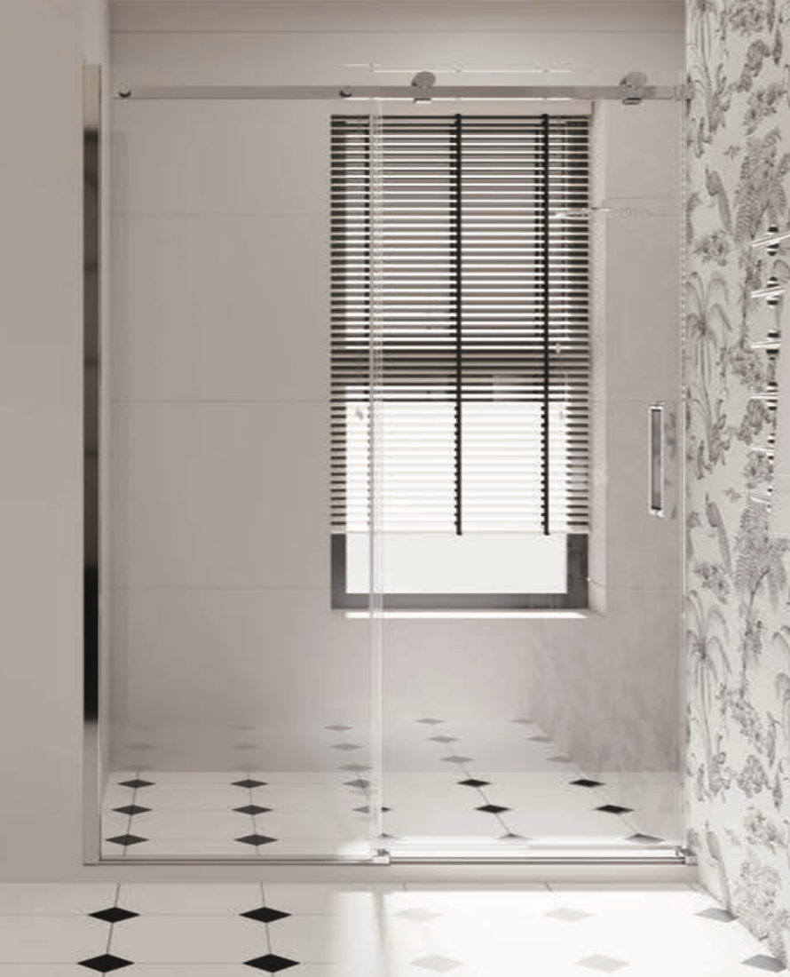 Caribe Frameless Shower Door Small Roller 3/8" Soft Close (56.6" to 59" Wide x 78 3/4" Tall)